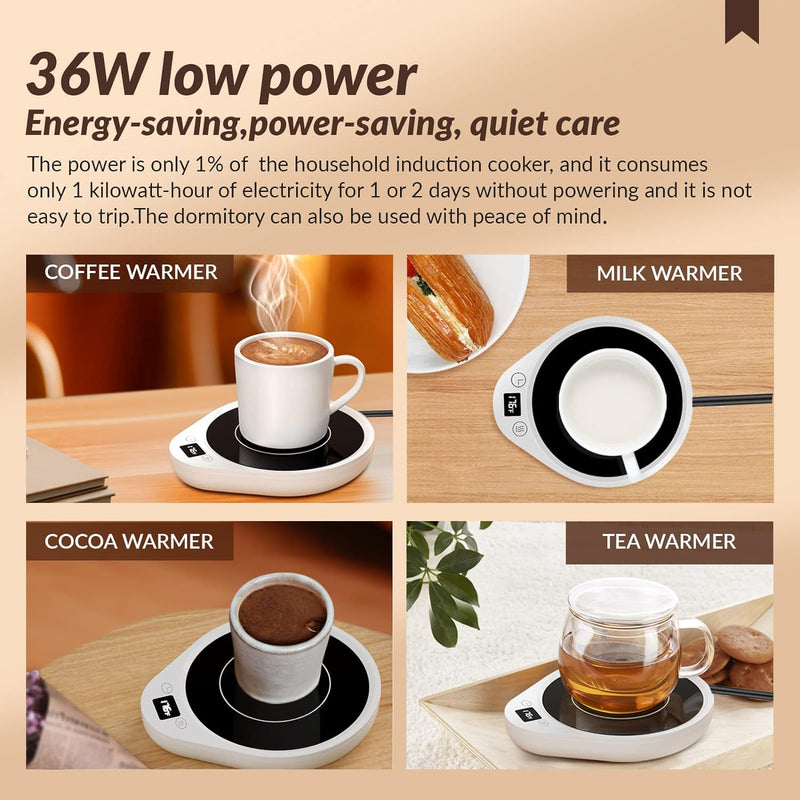 Mug Warmer, Upgrade Coffee Warmer & Cup Warmer for Desk with 3 Temperature Settings, More Hot Coffee Mug Warmer with Timer & 4H Auto Shut Off for Keep Best Flavor for Cocoa, Tea, Water, Milk, Black