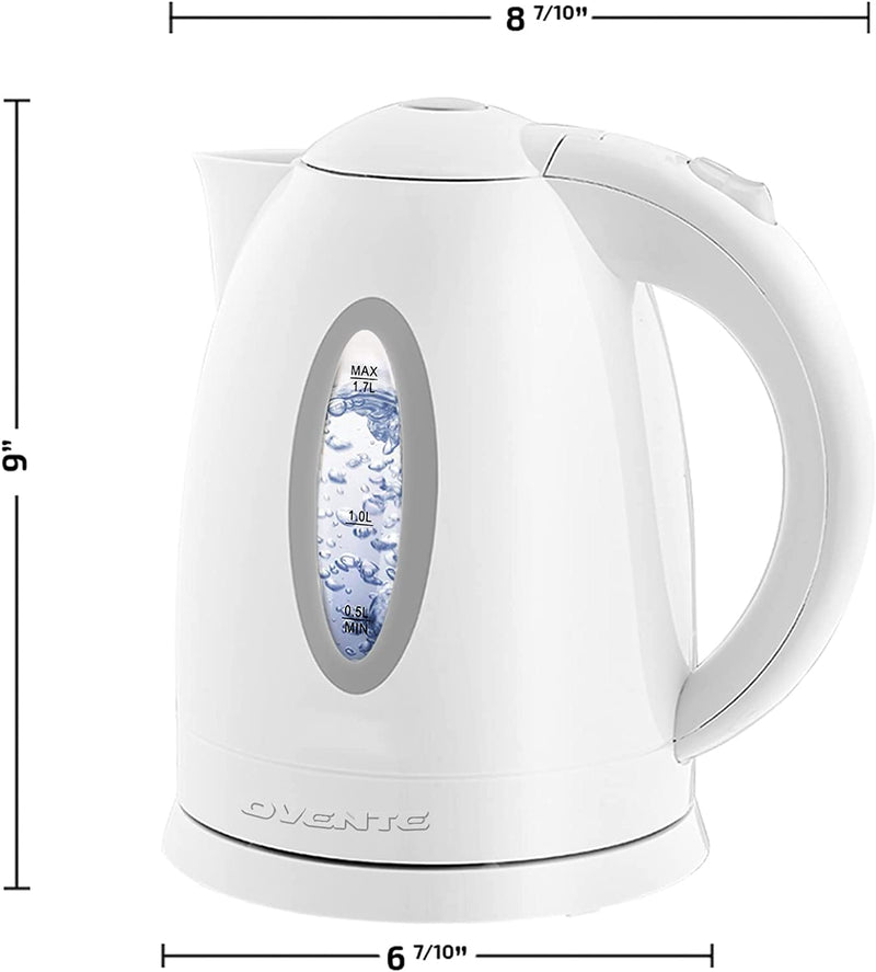 OVENTE Electric Kettle, Hot Water, Heater 1.7 Liter - BPA Free Fast Boiling Cordless Water Warmer - Auto Shut Off Instant Water Boiler for Coffee & Tea Pot - White KP72W