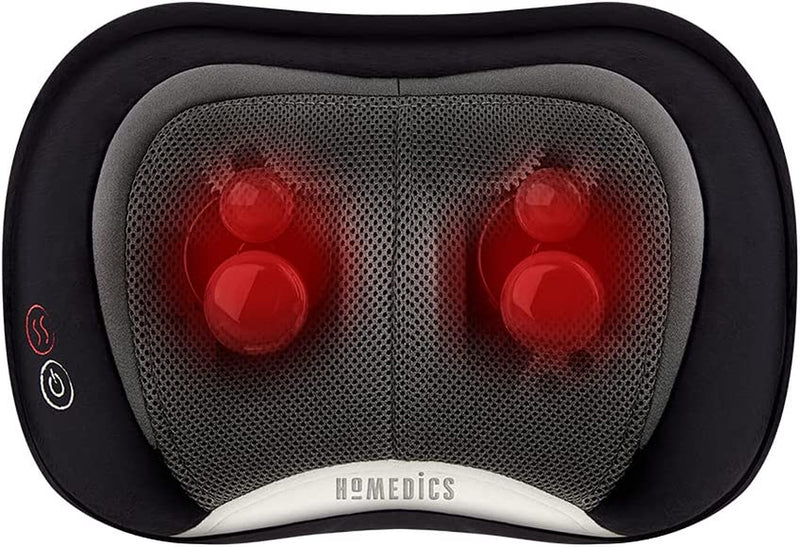 Homedics Back and Neck Massager, Portable Shiatsu All Body Massage Pillow with Heat, Targets Upper and Lower Back, Neck and Shoulders. Lightweight for Travel