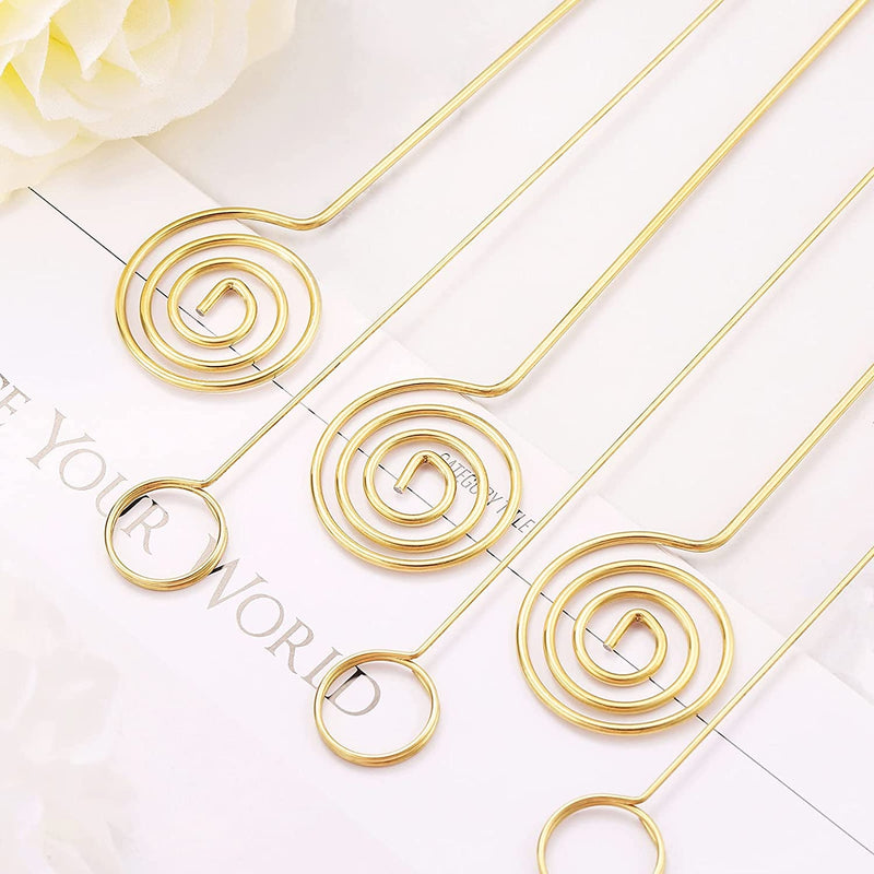 40 Pieces Floral Card Holder Picks Circle Swirl round Place Card Holder Metal Wire Card Note Photo Memo Holder Table Number Pictures Clip Holder for Wedding Party Birthday Office DIY Cake Topper, Gold