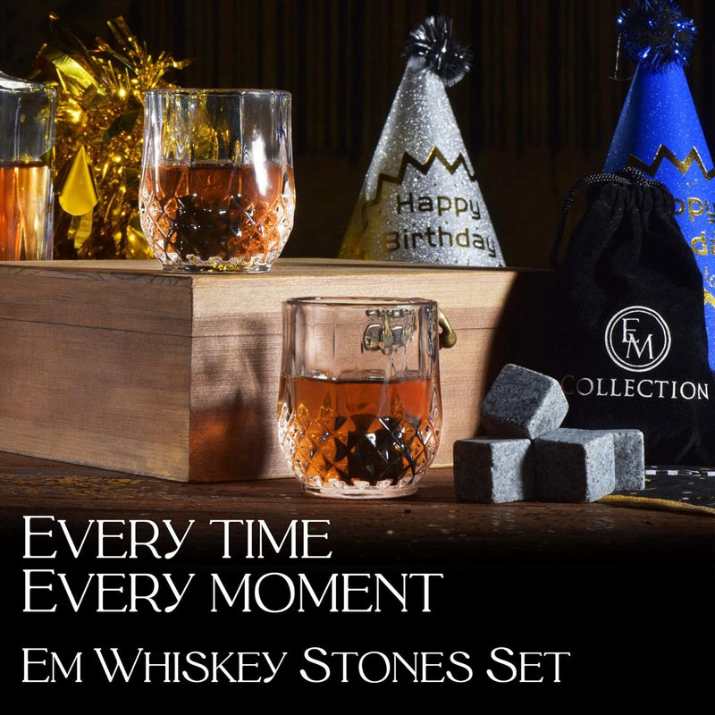 EMCOLLECTION Whiskey Glasses Gifts Set for Men | Wisky Stones Gift set | Bourbon Glass | Bar Accessories | Rocks Glasses (Whiskey Set of 2 Small Glass)