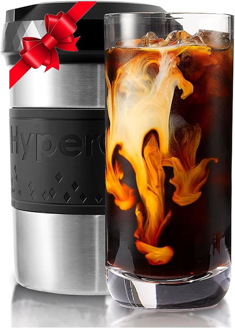 HyperChiller HC2 Patented Iced Coffee/Beverage Cooler, NEW, IMPROVED,STRONGER AND MORE DURABLE! Ready in One Minute, Reusable for Iced Tea, Wine, Spirits, Alcohol, Juice, 12.5 Oz, Black