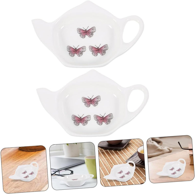 MAGICLULU 2pcs Tea Bag Saucer Porcelain Tea Bags Holder Ceramic Side Dishes Snack Bowls Ceramic Tea Bag Coaster Soy Sauce Cup Side Dish Bowl Condiment Cup Decor Ceramics Appetizer Delicate