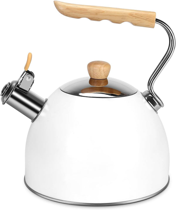 Tea Kettle, Beyoung 2.5 Liter Whistling Tea Kettle, Tea Pots for Stove Top Food Grade Stainless Steel with Wood Pattern Handle, Universal Base Suitable for Tea, Coffee, Milk