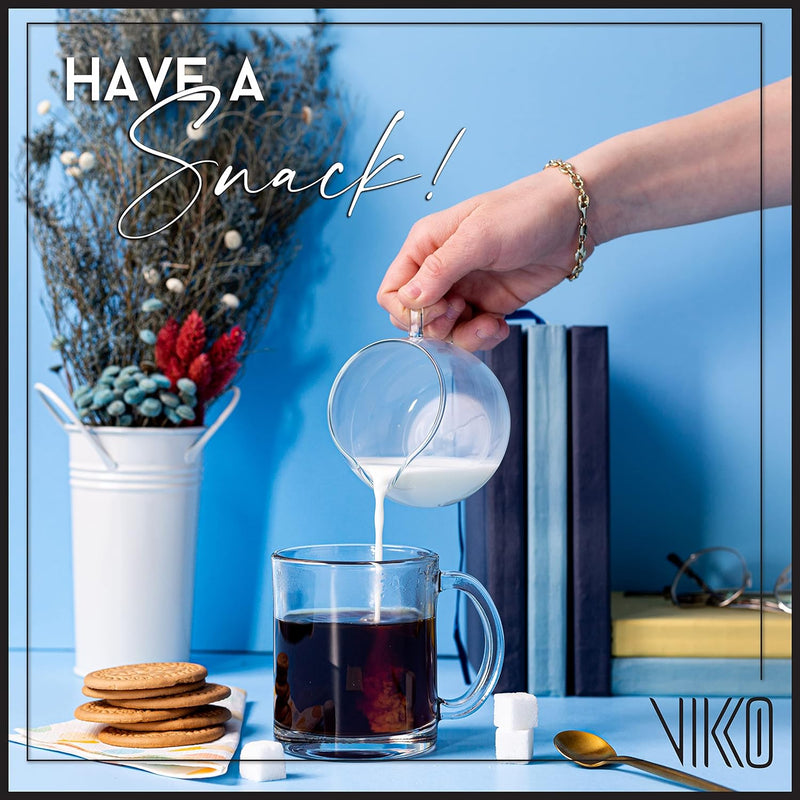 Vikko Glass Coffee Mug, 10.75 Ounce Clear Glass Coffee Mugs, Glass Mug Set of 4, Microwave and Dishwasher Safe