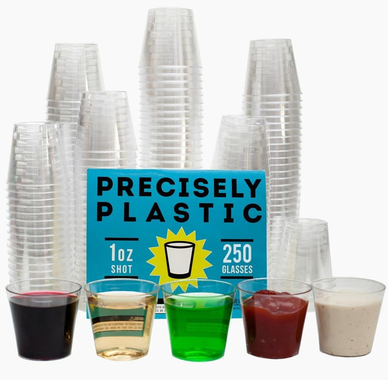 100 Shot Glasses Premium 1oz Clear Plastic Disposable Cups, Perfect Container for Jello Shots, Condiments, Tasting, Sauce, Dipping, Samples