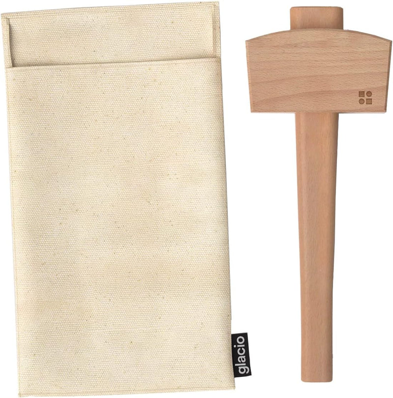 glacio Ice Mallet and Lewis Bag - Wood Hammer and Canvas Bag for Crushed Ice