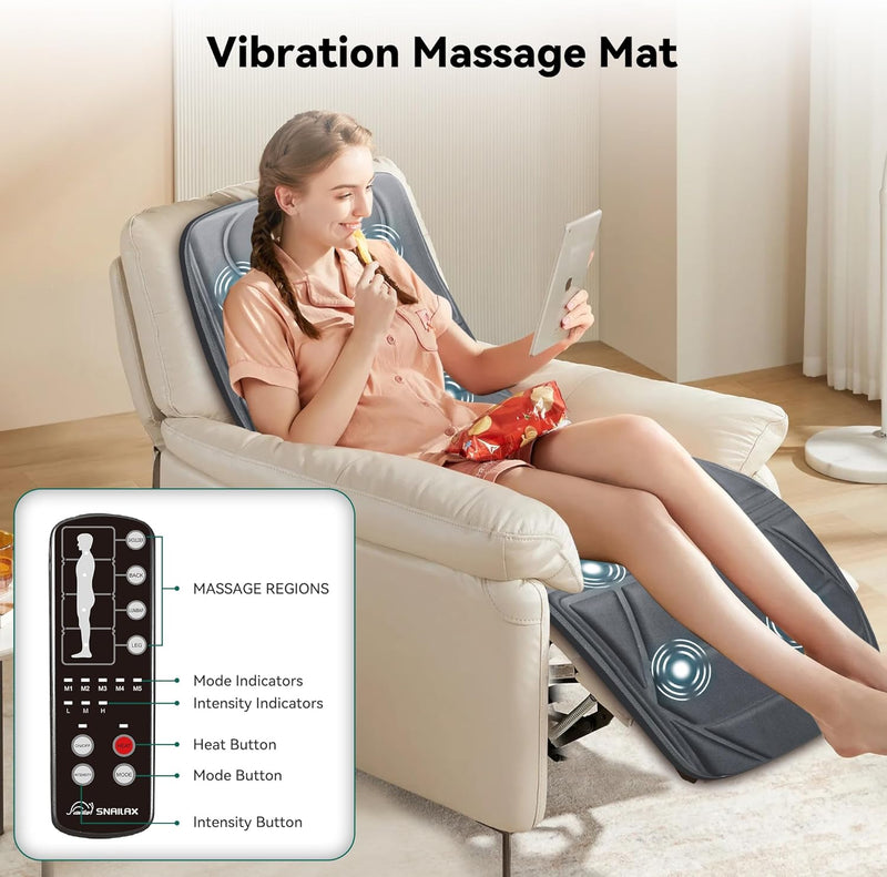 Snailax Full Body Massage Mat, Massage Mattress Pad with 2 Heating Pads, 10 Vibration Motors, Full Body Massager for Neck and Back Pain Relief, Gifts