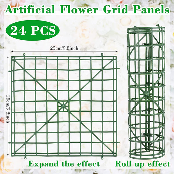 24 Pc Artificial Flower Grid Panels for DIY Flower Wall Frames - Wedding Party Decoration