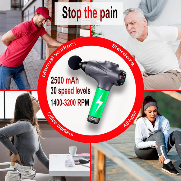 New Muscle Massage Gun Pro - Massager Deep Tissue for Neck, Leg, Shoulder – Recovery and Back Pain Relief Products - Percussion Body Massager for Athletes- Relaxation - 30 Speeds- Men, Women (Grey)