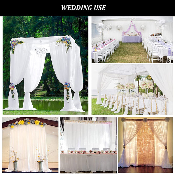 10x10 White Chiffon Backdrop Curtains - Wrinkle-Free Sheer Fabric for WeddingParty Decoration