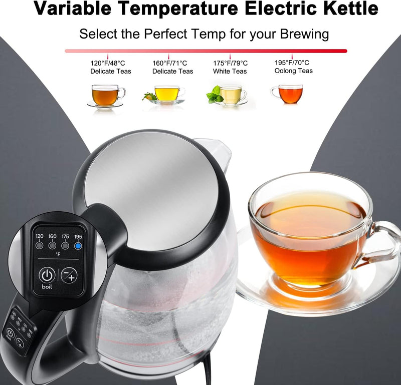 Electric Kettle Temperature Control Glass Hot Water Boiler with 4 Colors LED Indicator Tea Heater Fast Heating with Keep Warm Function Auto Shut Off and Boil Dry Protection (1.7L)