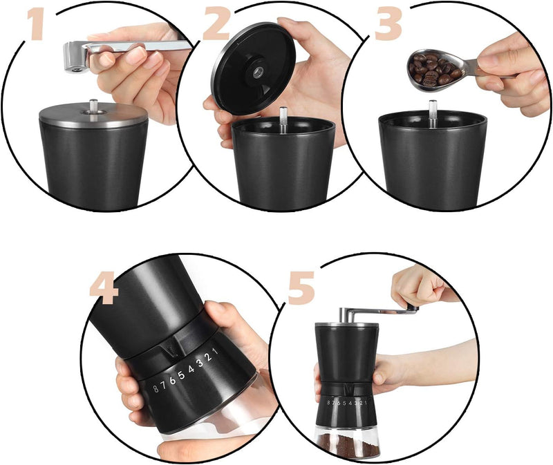 Manual Coffee Grinder - Green Hand Coffee Bean Grinder with Conical Ceramic Burrs - Portable Hand Crank Extra Bonus Cap