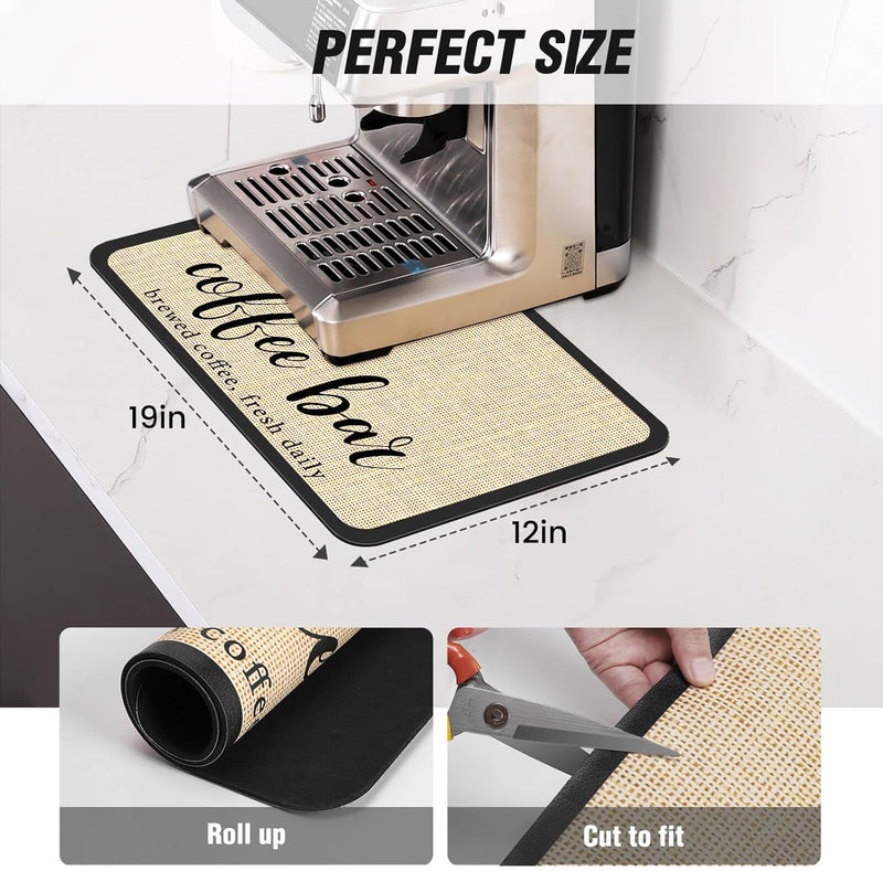 DK177 Coffee Mat Coffee Bar Mat Hide Stain Absorbent Drying Mat with Waterproof Rubber Backing Fit Under Coffee Maker Coffee Machine Coffee Pot Espresso Machine Coffee Bar Accessories-19"x12"