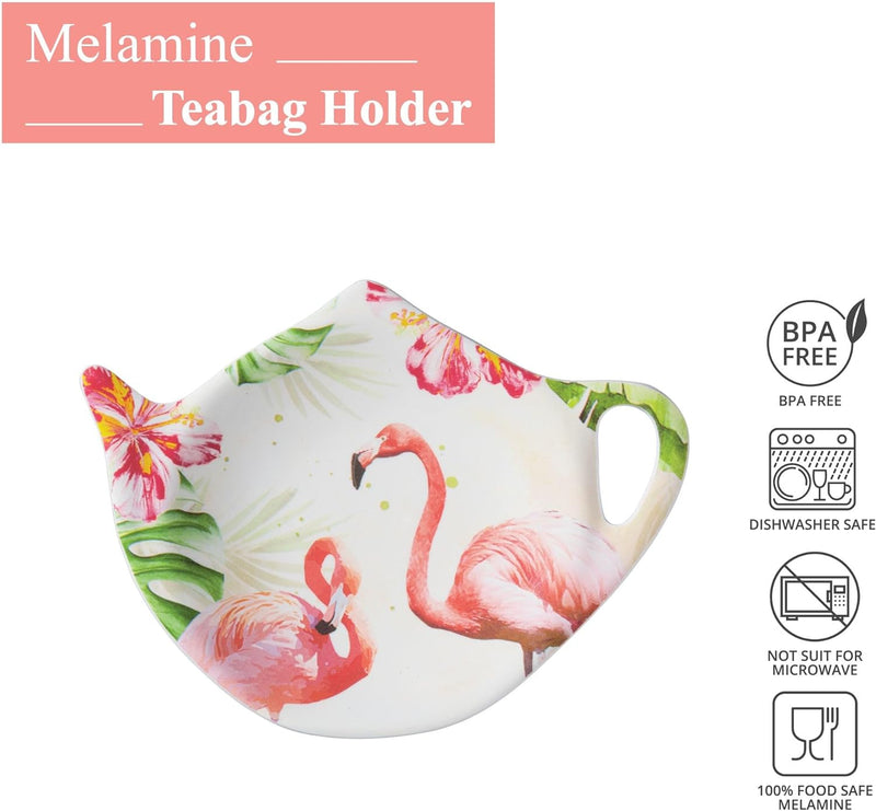 Supreme Housewares Tea Bag Holder Set of 4, Teapot Shaped Tea Bag Coasters Spoon Rests Saucer Seasoning Dish Set Teabag Holder (Flamingo)