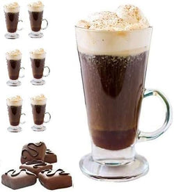 Irish Coffee Mug Tall glass, Latte Cups, Cappuccino and Hot Chocolate Mugs with Handle, Clear Glass, ZERO LEAD for Hot Ounces 6-piece Set (8.5 Ounces)