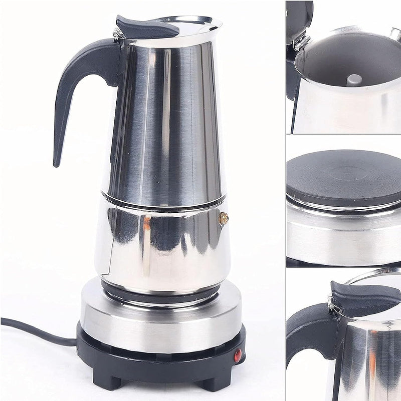 DNYSYSJ 450ml Espresso Maker, 9 Cups Stainless Steel Mocha Coffee Maker Pot Percolator with Electric Stove for Home Store, Easy Handling and Pouring, 110V