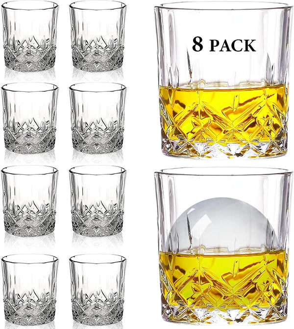 Gencywe Crystal Whiskey Glasses Set of 8(Buy 6, get 2 Free), 11 OZ Old Fashioned Whiskey Glasses, Bourbon Cocktail Rocks Glasses, Clear Bar Glasses for Drinking Scotch Vodka Tequila Rum Gift for Men