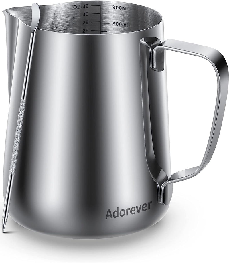 Milk Frothing Pitcher 350ml/600ml/900ml/1500ml (12oz/20oz/32oz/50oz) Steaming Pitchers Stainless Steel Milk/Coffee/Cappuccino/Latte Art Barista Steam Pitchers Milk Jug Cup with Art Pen,12oz