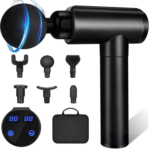 Massage Gun, Muscle Therapy Gun for Athletes, Deep Tissue Percussion Body Muscle Massager with 30 Adjustable Speeds, 6 Types of Massage Heads, Handheld Massager for Neck Back Pain Relief