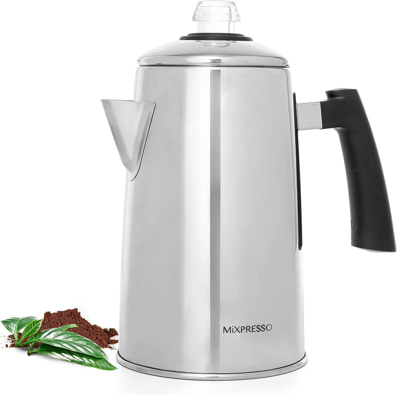 Mixpresso Stainless Steel Stovetop Coffee Percolator, Percolator Coffee Pot, Excellent For Camping Coffee Pot, 5-8 Cup Coffee Maker, Stainless Steel Coffee Percolator