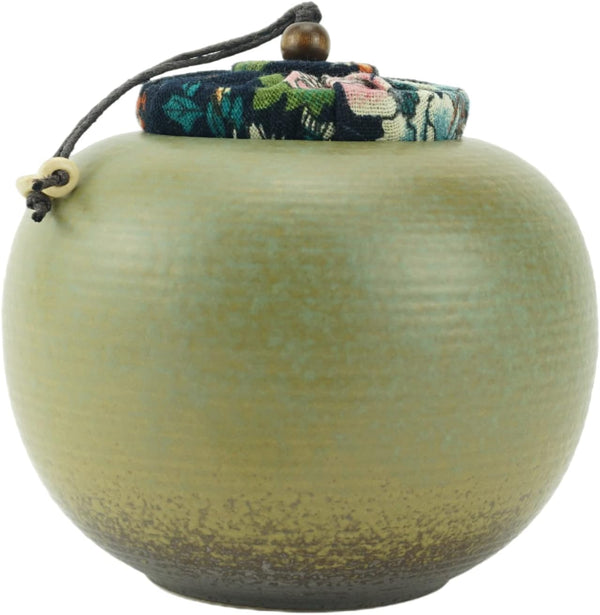 KKEKOS Handmade Green Clay Porcelain Tea Tin Tea Storage Tea Caddy Tea Canister Container Traditional Tea Jar (TYPE2)