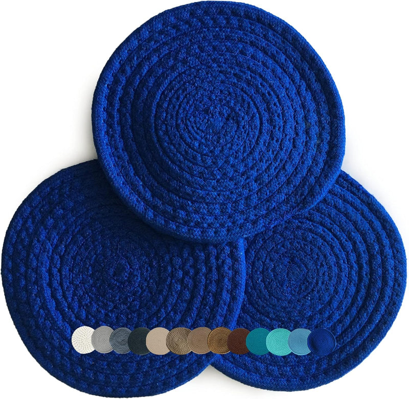 8" Trivets for Hot Dishes, Pots, and Pans – Kitchen Discovery – Set of 3 Chenille Hot Pads for Kitchen Protects Tables and Counters – Hot Mat Doubles as Coaster and Pot Holder, Teal