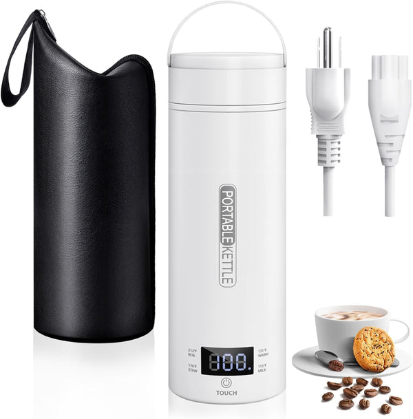 Portable Electric Kettle, Travel Kettle Small Portable Tea Coffee Kettle Hot Water Boiler Mini Water Kettle 316 Stainless Steel with Handy Cup Bag, 4 Temperature Control and LCD Display