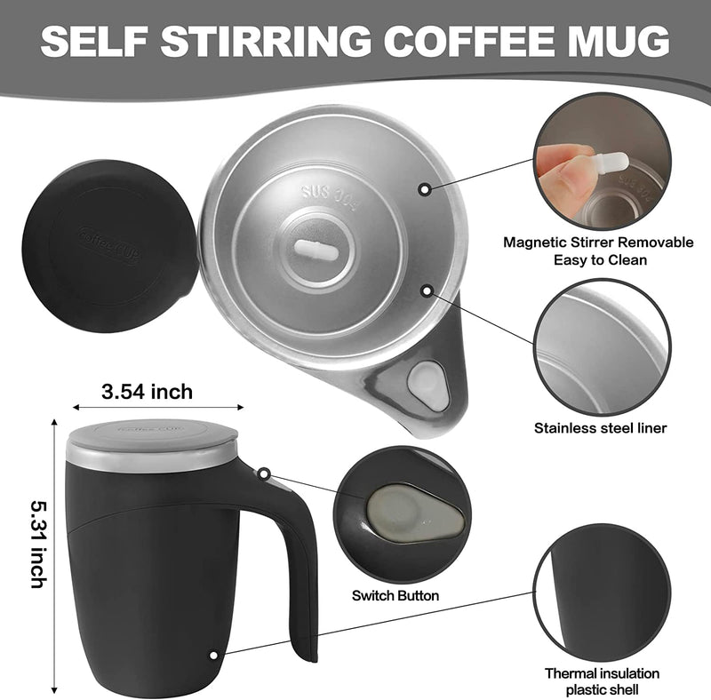 Automatic Magnetic Stirring Coffee Mug, Rotating Home Office Travel Mixing Cup，Funny Electric Stainless Steel Self Mixing Coffee Tumbler, Suitable for Coffee, Milk, Cocoa and Other Beverages……