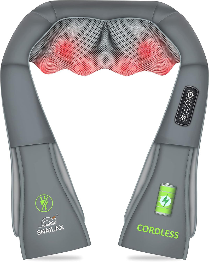 Snailax Cordless Massager - Shiatsu Neck and Shoulder Massager with Heat, Portable, Lumbar, Foot Electric Massage Pillow