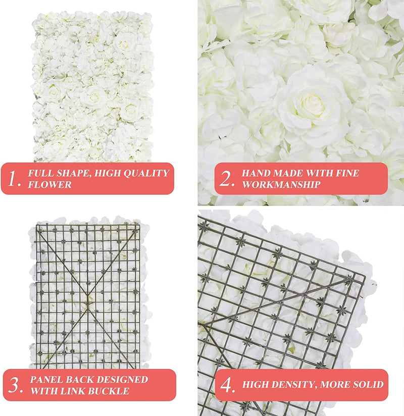 Artificial Flower Wall Panels - Set of 2 - 16x24 - Wedding Backdrop Decoration - White