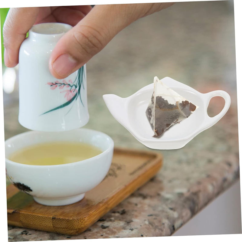 Amosfun 8 Pcs Tea Bag Saucer Tea Organizer for Tea Bags Ceramic Teabag Tray Ceramic Teabag Coasters Cooking Utensil Side Chinese Soy Sauce Tea Coasters Trays Snack Travel Ceramics Ring