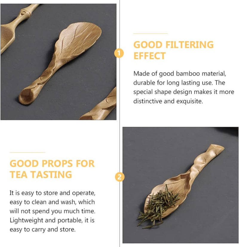 VOSAREA Chinese Tea Set Chinese Tea Set Bamboos Tea Leaf Shaped Chinese Kung Fu Tea Scoop Shovel Fittings for Jam Condiments Seasoning Mustard Ice Cream Bulk Bulk