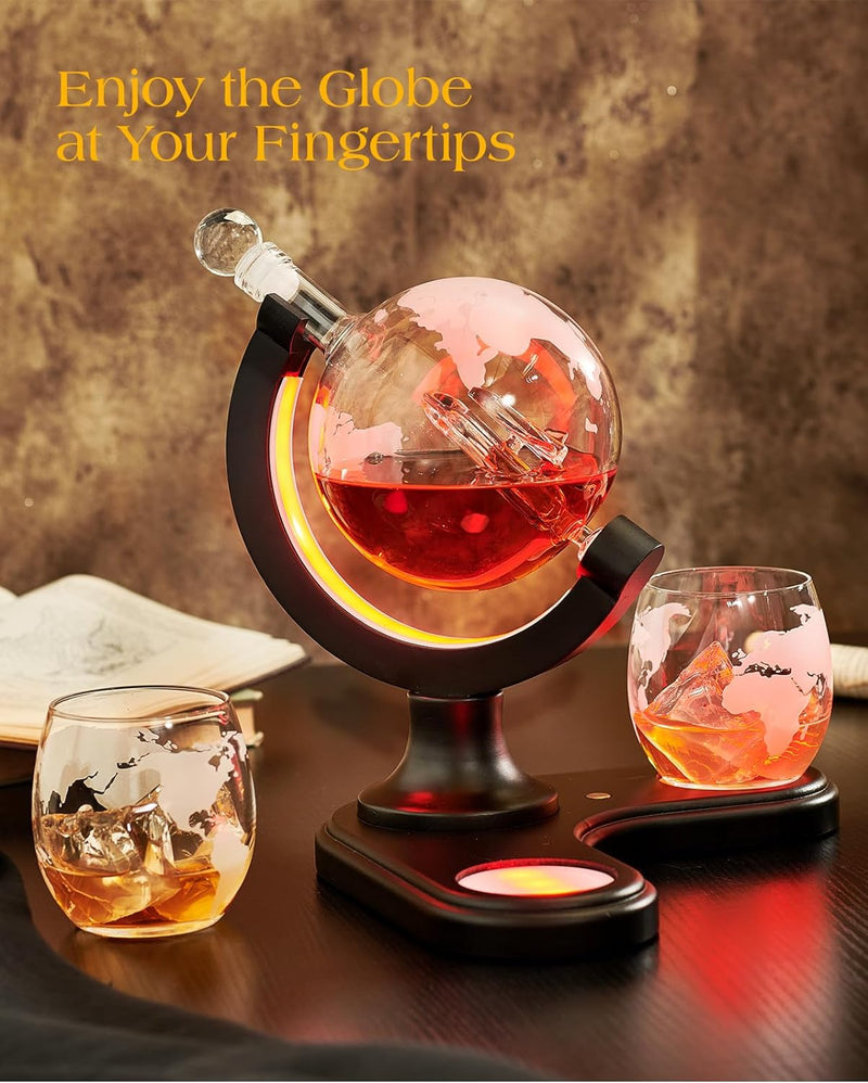Gifts for Men Dad, Kollea 30.4 Oz Whiskey Globe Decanter Set with 7 Color RGB Light, Unique Anniversary Christmas Birthday Gifts Ideas for Men Dad Husband, Cool Liquor Dispenser for Home Bar