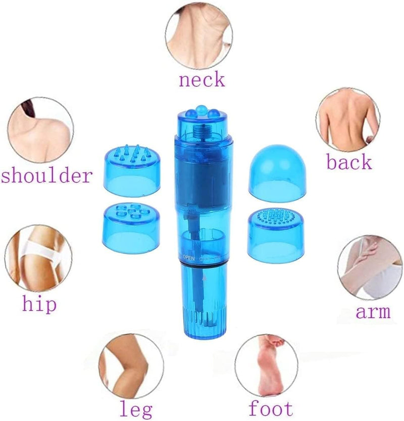 Finever Mini Massager Handheld with 4 Heads Pocket Pen for Face, Neck, Head,Back and Shoulder (1PC Blue)