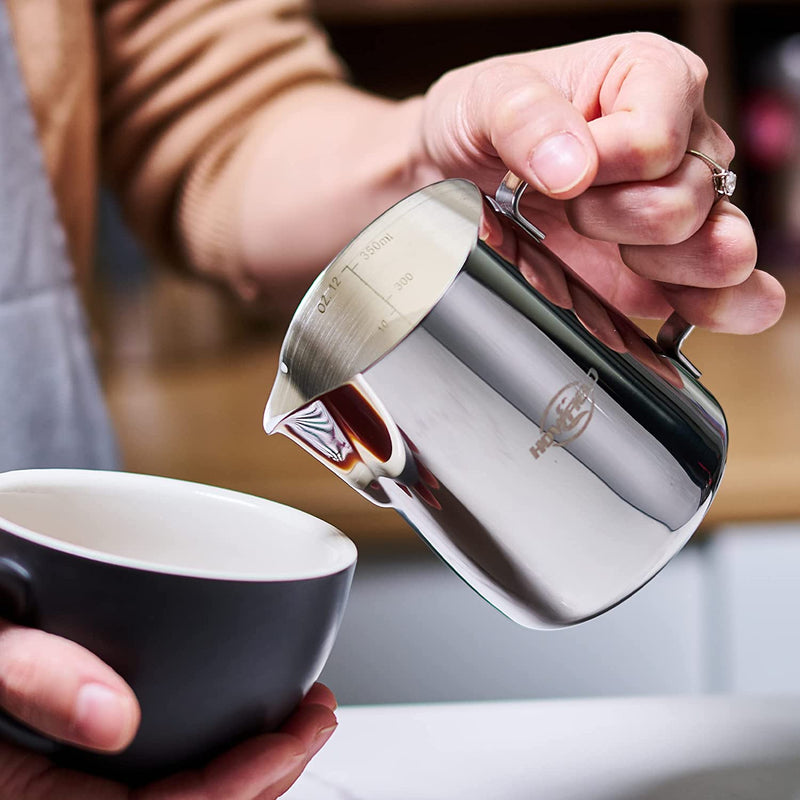Milk Frothing Pitcher Espresso Accessories - Milk Steaming Pitcher Stainless Steel Pitcher Latte Art Espresso Machine Cappuccino Coffee Milk Frother Cups 12 oz (350ml)