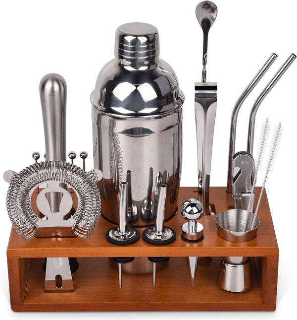 Vabaso Bartender Kit, 23 Piece Cocktail Shaker Set for Mixed Drink Home Bar, 25oz Professional 18/8 Stainless Steel Bar Tool Set with Cocktail Recipes Booklet
