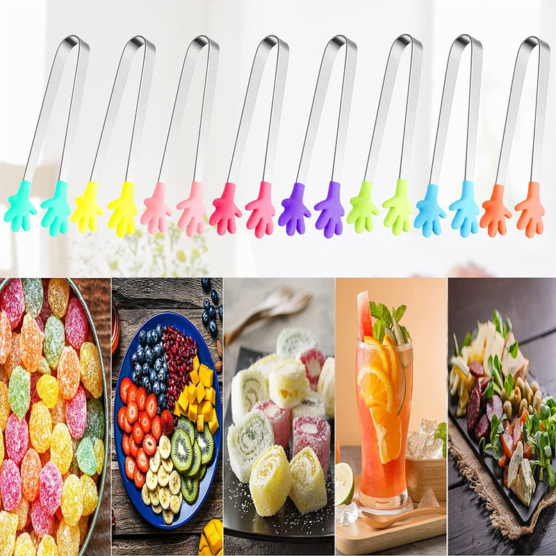 8PCS Silicone Mini Tongs, 5Inch Hand Shape Food Tongs, Colourful Small Kids Tongs for Serving Food, Ice Cube, fruits, Sugar, Barbecue by Sunenlyst (Palm sharp)