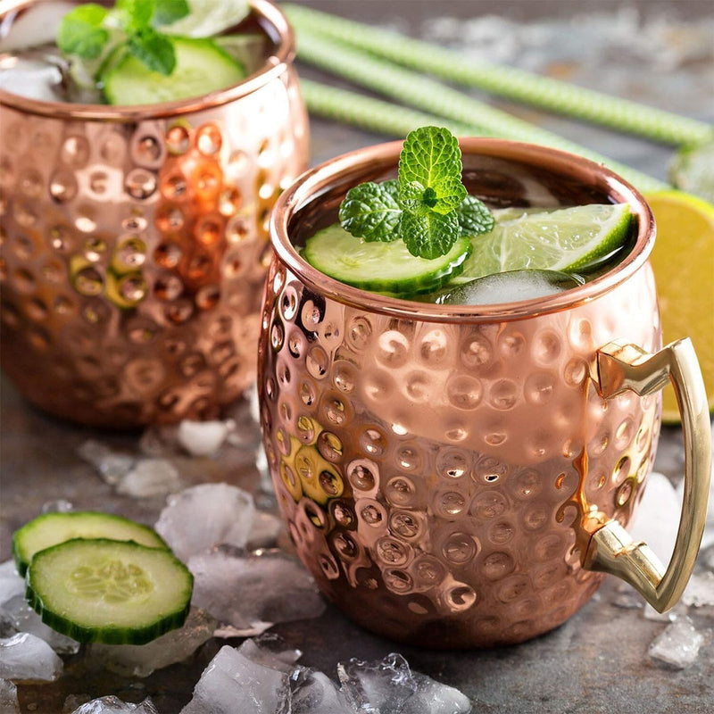 LIVEHITOP Moscow Mule Copper Mugs Set of 2, Copper Cups 19.5 Oz Cocktail Kit with Straw Coaster for Wine, Beer, Cold Drink, Bar, Party, Gifts