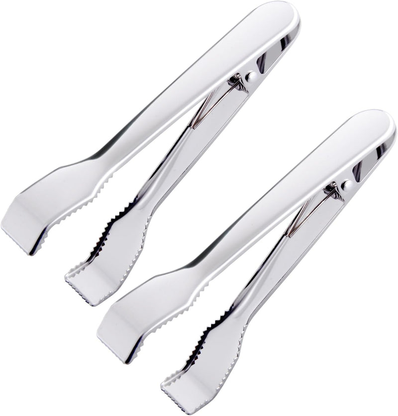 HINMAY Ice Tongs for Ice Bucket 6-3/4 Inch - Set of 2 - Premium 18/8 Stainless Steel Ice Tongs with Teeth for Ice Sugar Cubes Tea Party Coffee Bar Food Serving