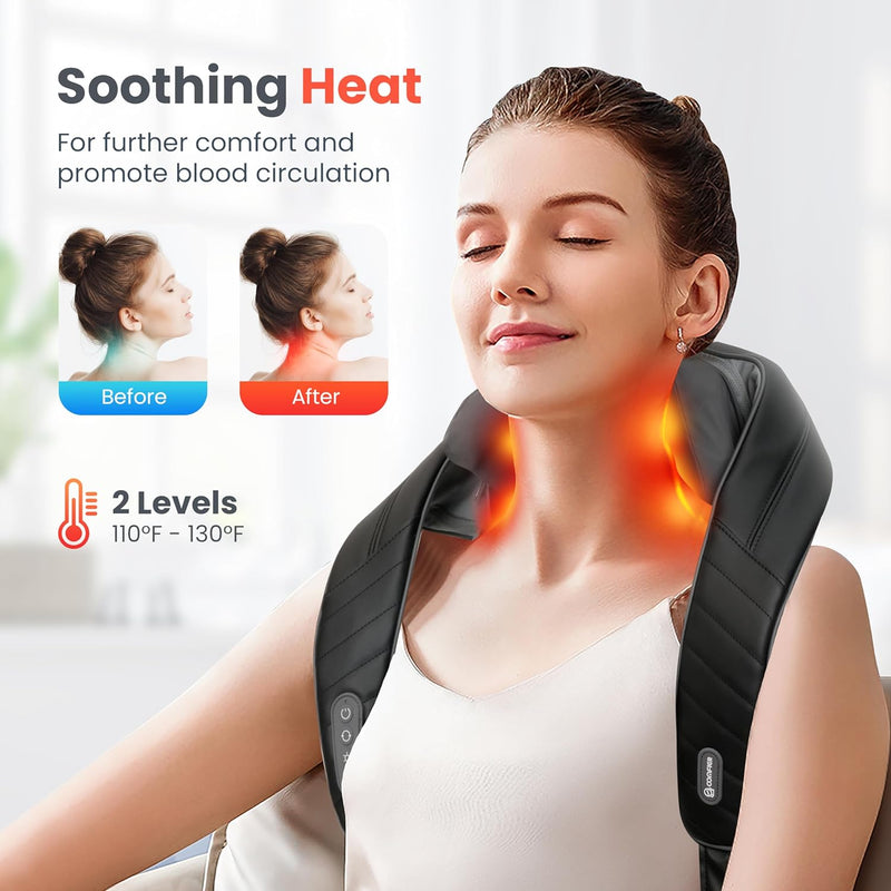 COMFIER Shiatsu Neck and Shoulder Massager, 4D Deep Kneading Cordless Neck and Back Massager with Heat, Electric Rechargeable Massage Pillow for Neck Shoulder Back Leg-Home Office and Car use