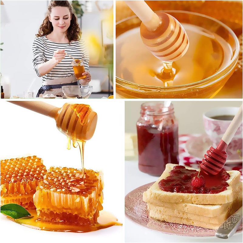50 Pack 3 Inch Mini Wood Honey Dipper Sticks Set,Honey Stirrer Honey Wand for Honey Jar Dispense Drizzle Honey, 50 Pieces Honeybee Charm Pendants with Jute Rope for Honey Jar DIY Crafts