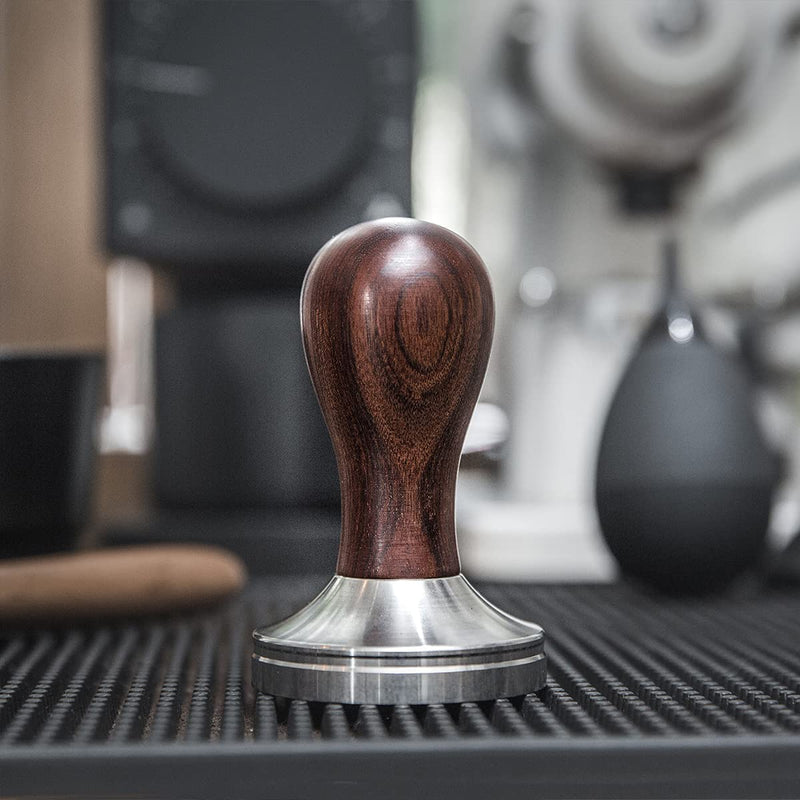 Coffee Tamper Espresso Press with Tamper Mat 304 Stainless Steel Flat Base Wooden Handle for Coffee Grounds Barista Espresso Machines Accessory (51MM)