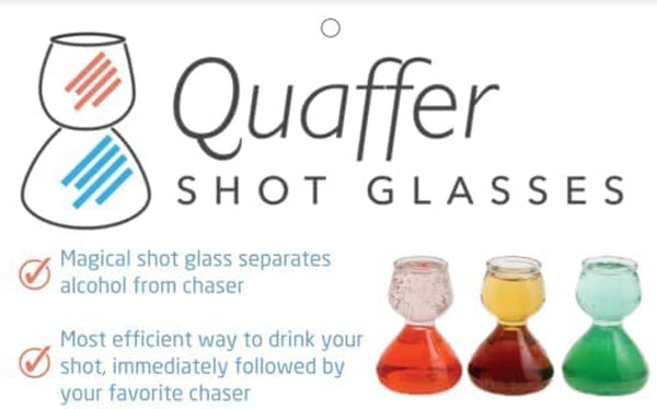 QUAFFER Double Bubble Layered Shot Glass Plus Recipe Card – Chaser Shot Glass Jigger for Smooth Shots – Fun Unique Split Shot Glasses Barware (1.25oz Top & 2.25oz Bottom, Set of 4)