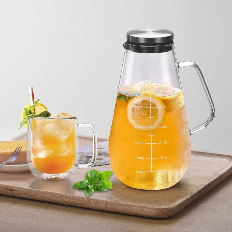 Cold Brew Coffee Maker Iced Tea Pitcher Infuser with Airtight Lid and Thick High Borosilicate Glass Carafe, 51oz/1.5L