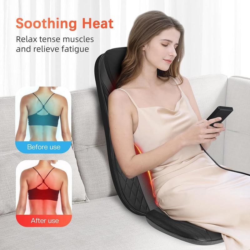 CuPiLo Shiatsu Neck Back Massager with Heat, Massage Chair Pad for Full Body Pain Relief, Inflatable Flaps Back Support, Chair Massage Pad, Seat Massager for Chair, Home, Gifts for Elder, Man or Woman