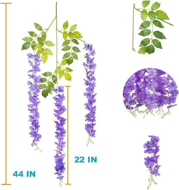 Wisteria Flower Garland - 12 Pack 375 Feet - Artificial Fake Hanging Silk Vines - Purple Blue - Wedding Garden Wall Decoration
