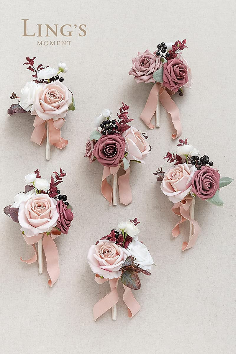 Set of 6 Mini Bridesmaid Bouquets - Mauve Dusty Rose Wedding Centerpieces