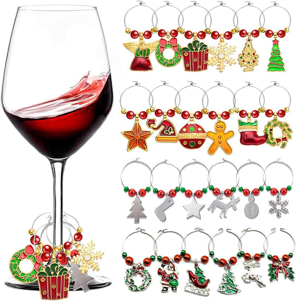 Kederwa 24pcs Wine Glass Charms, Christmas Wine Glass Markers Metal Glass Ring Tags Xmas Gifts for Wine Lover