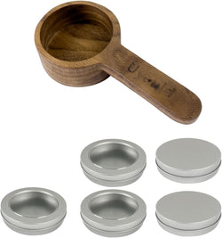 Uyauld Wooden Coffee Scoop, Wood Handle Mesh Tea Strainer Stainless Steel Storage Canister Tinplate Box - Wood Measuring Spoons for Coffee Beans, Protein Powder, Spices, Salt Scoop, Coffee Tea Set